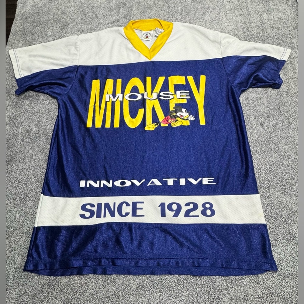 Vintage‎ Mickey & Co Mens Large Jersey Disney Shirt Blue White Innovative